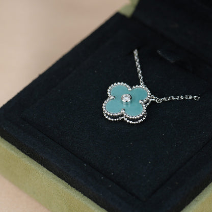 [Rose Jewelrys]CLOVER 15MM DIAMOND SVRES PORCELAIN  NECKLACE SILVER