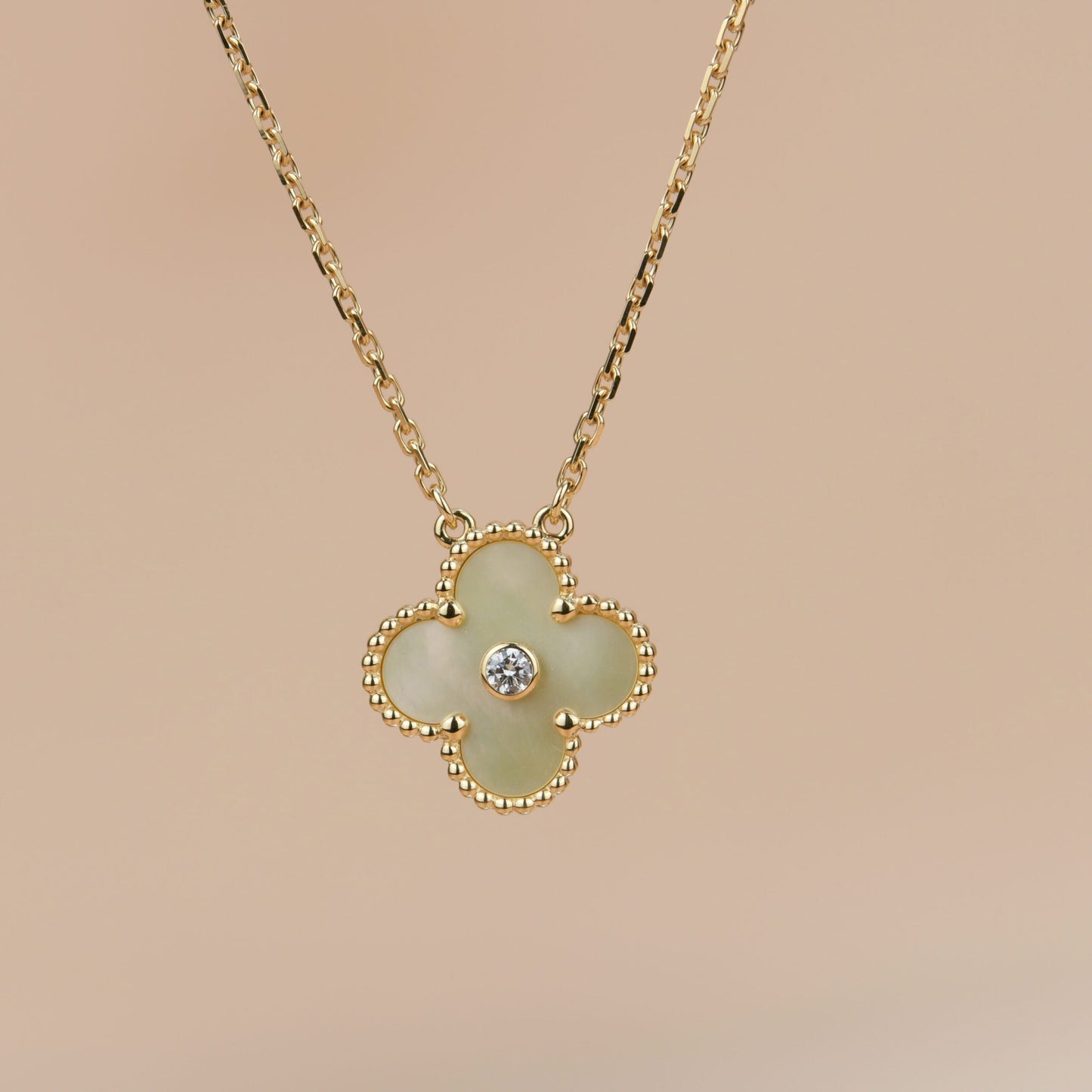 [Rose Jewelrys]CLOVER 15MM DIAMOND GOLD MOTHER OF PEARL NECKLACE