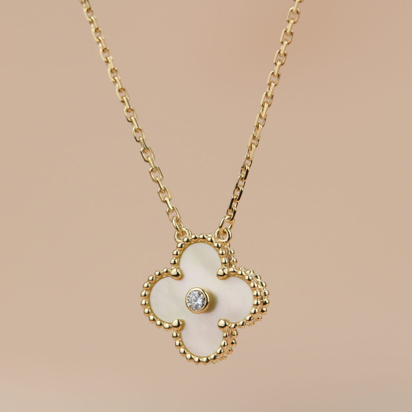 [Rose Jewelrys]CLOVER 15MM DIAMOND GOLD MOTHER OF PEARL NECKLACE