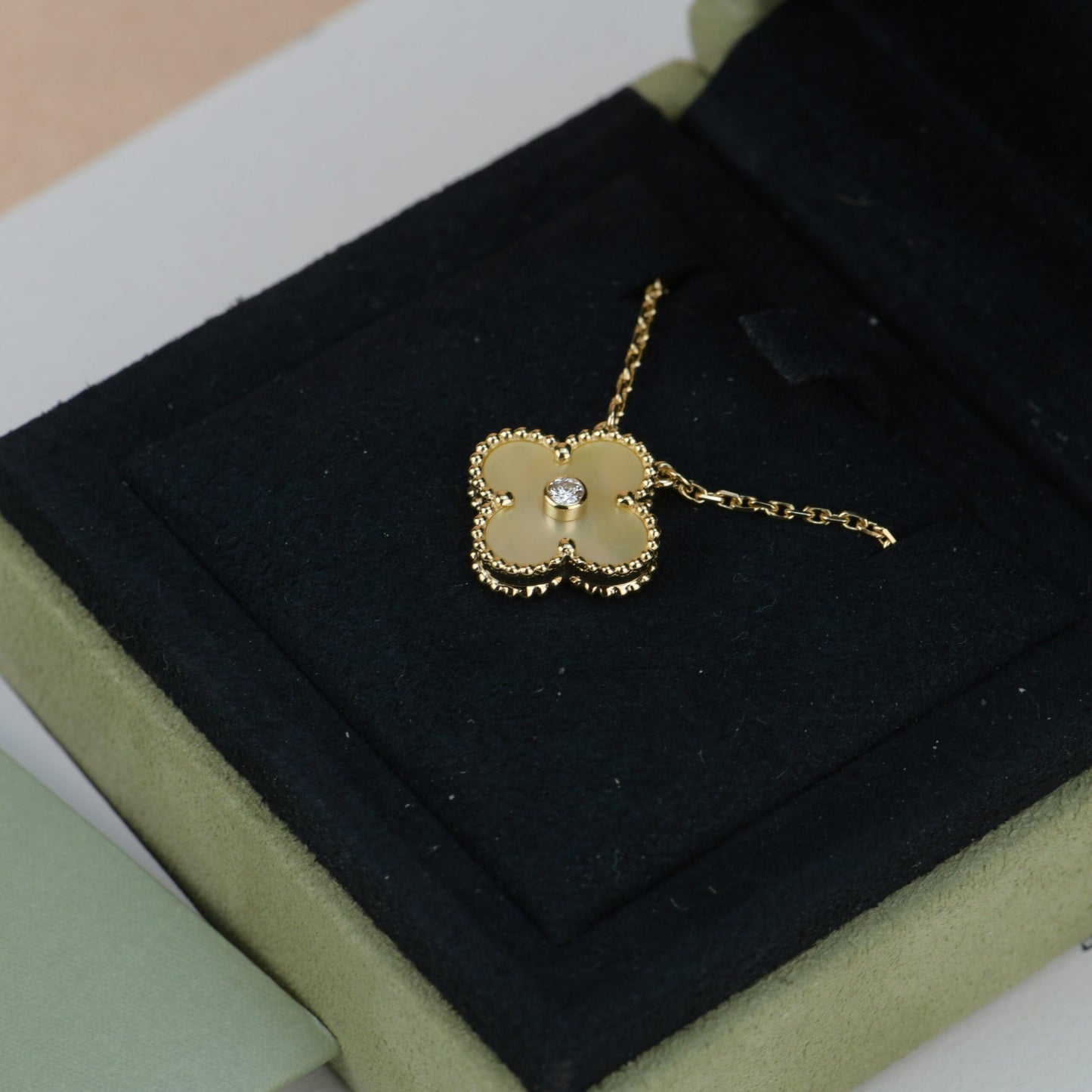 [Rose Jewelrys]CLOVER 15MM DIAMOND GOLD MOTHER OF PEARL NECKLACE