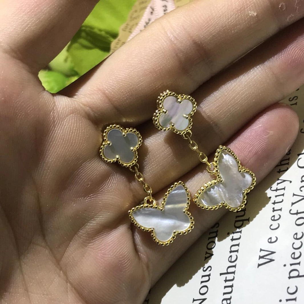 [🌹Rose💎] BUTTERFLY DOUBLE MOTIF WHITE MOTHER OF PEARL EARRINGS