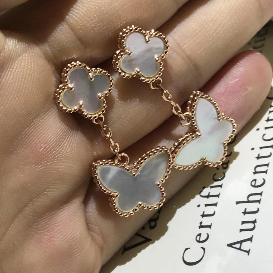 [🌹Rose💎] BUTTERFLY DOUBLE MOTIF WHITE MOTHER OF PEARL EARRINGS