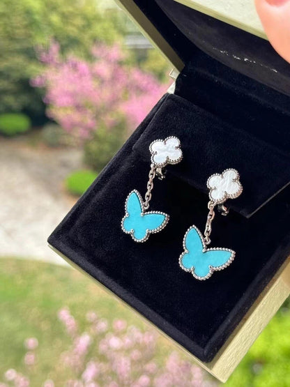 [🌹Rose💎] BUTTERFLY DOUBLE MOTIF WHITE MOTHER OF PEARL AND TURQUOISE EARRINGS