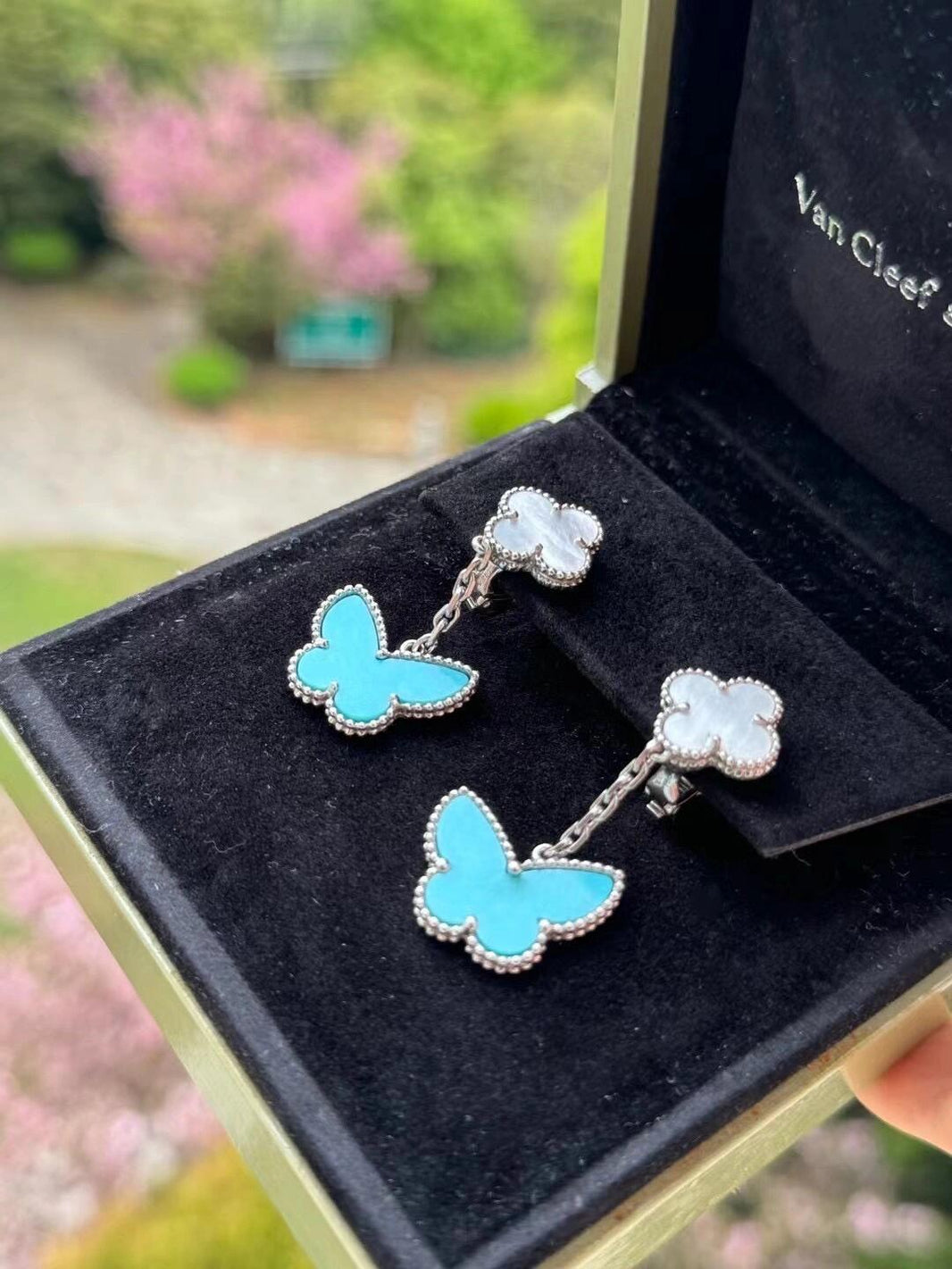 [🌹Rose💎] BUTTERFLY DOUBLE MOTIF WHITE MOTHER OF PEARL AND TURQUOISE EARRINGS