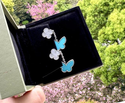[🌹Rose💎] BUTTERFLY DOUBLE MOTIF WHITE MOTHER OF PEARL AND TURQUOISE EARRINGS