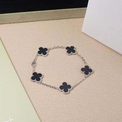 [Rose Jewelrys]CLOVER 5 MOTIF ONYXS  BRACELET SILVER