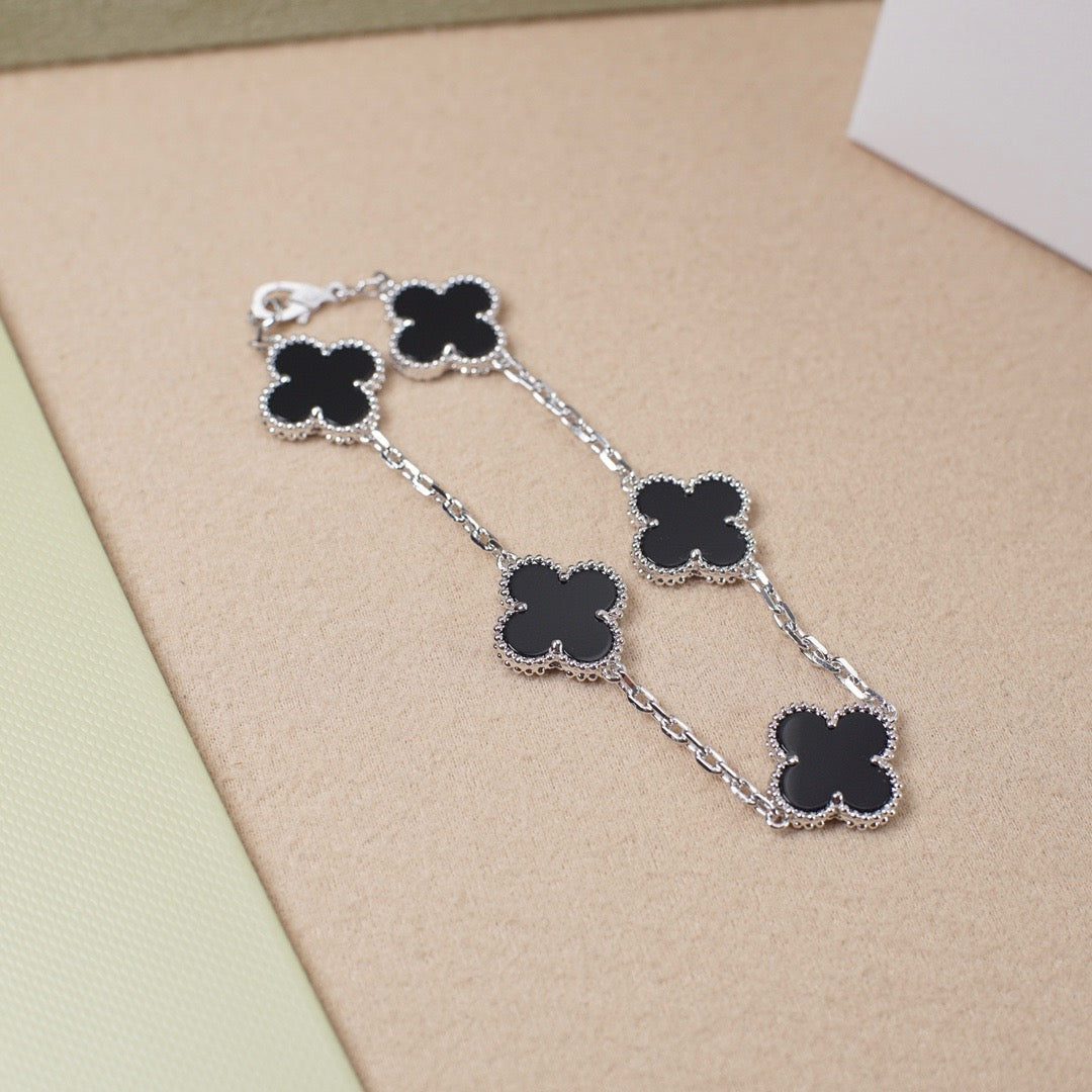 [Rose Jewelrys]CLOVER 5 MOTIF ONYXS  BRACELET SILVER