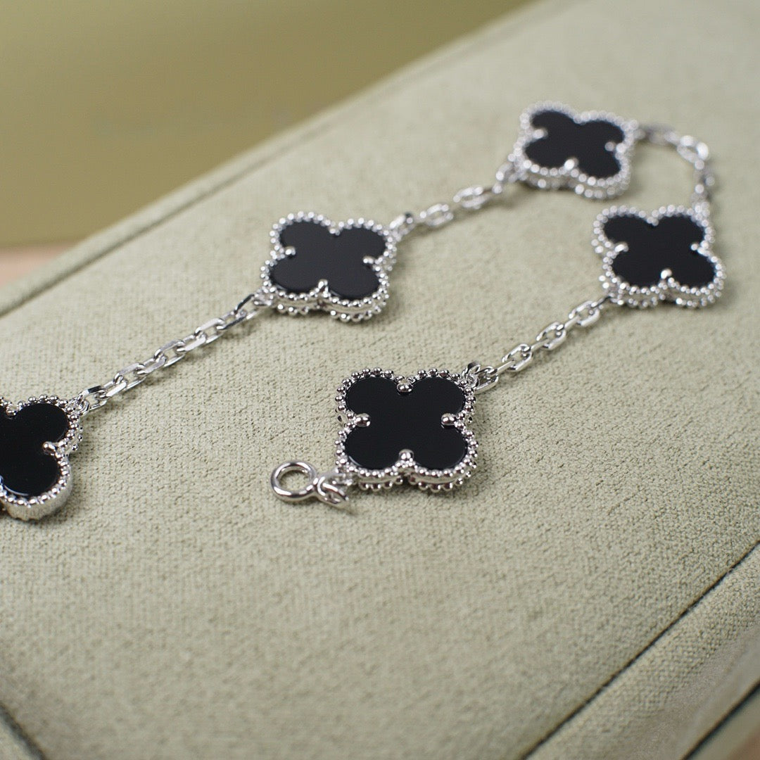 [Rose Jewelrys]CLOVER 5 MOTIF ONYXS  BRACELET SILVER