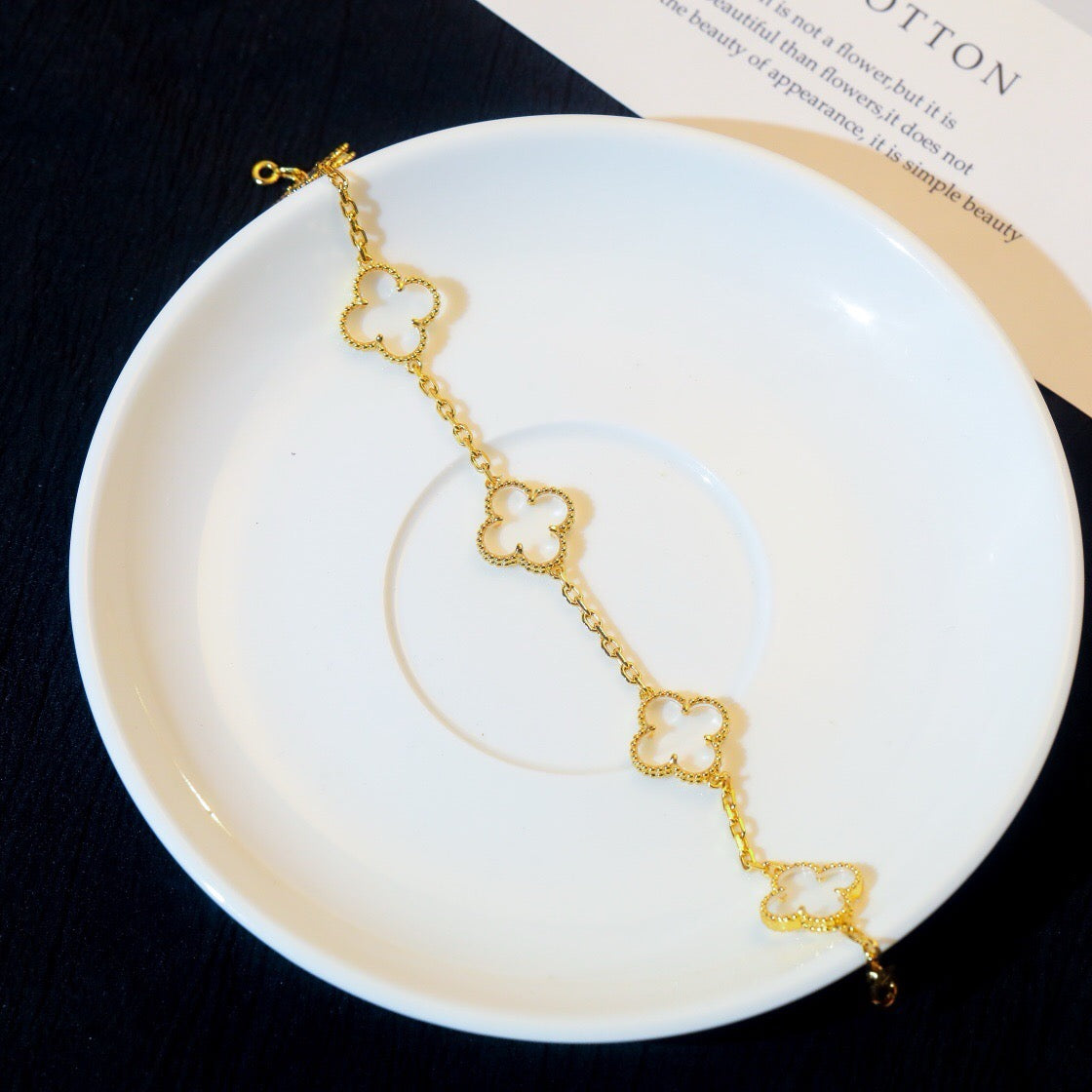 [Rose Jewelrys]CLOVER 5 MOTIF ROCK CRYSTAL PINK GOLD BRACELET