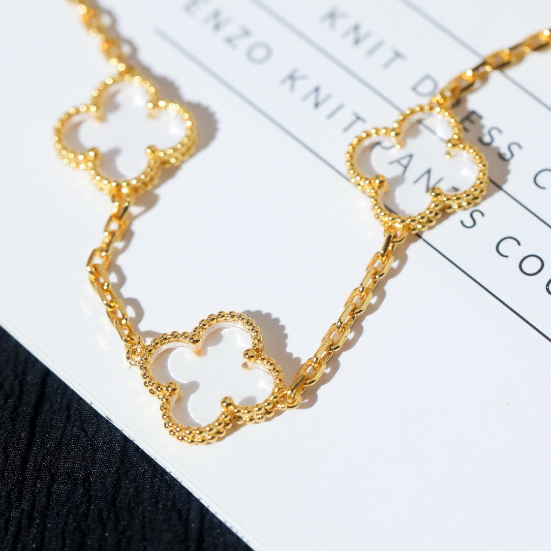 [Rose Jewelrys]CLOVER 5 MOTIF ROCK CRYSTAL PINK GOLD BRACELET