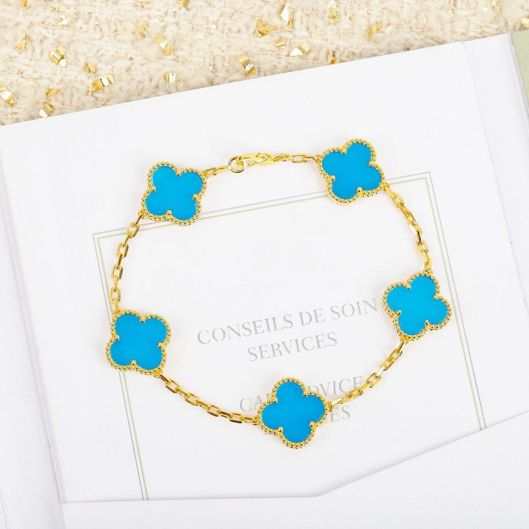 [🌹Rose💎]CLOVER 5 MOTIFS TURQUOISE BRACELET