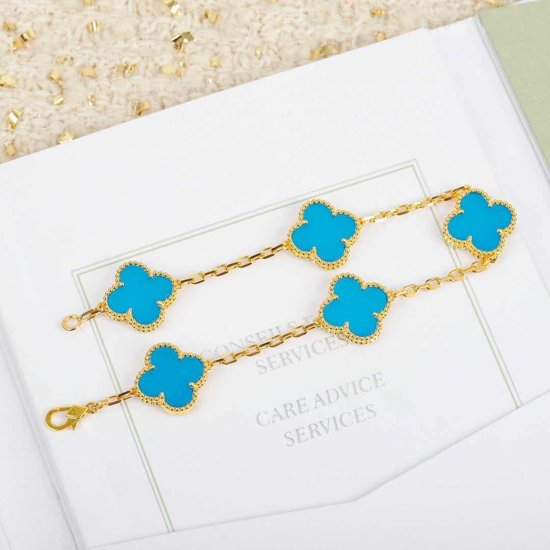 [Rose Jewelrys]CLOVER 5 MOTIFS TURQUOISE BRACELET