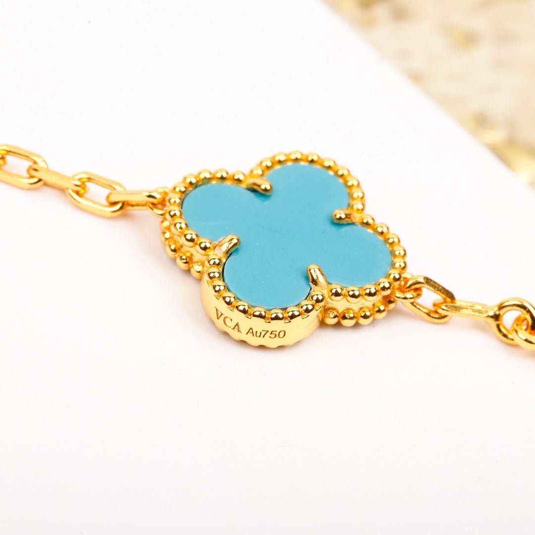 [Rose Jewelrys]CLOVER 5 MOTIF TURQUOISE DIAMOND GOLD BRACELET