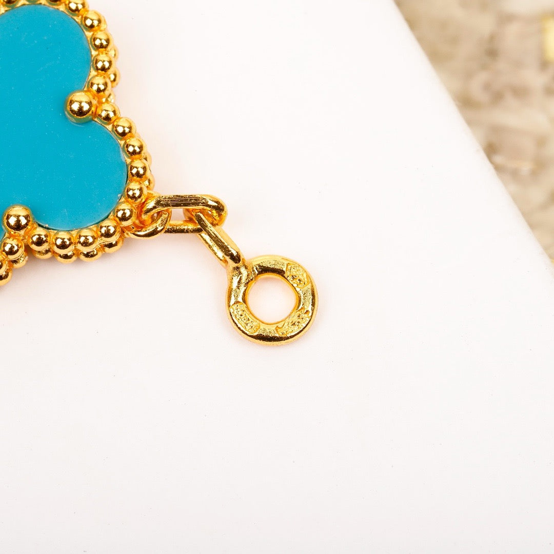 [Rose Jewelrys]CLOVER 5 MOTIF TURQUOISE DIAMOND GOLD BRACELET