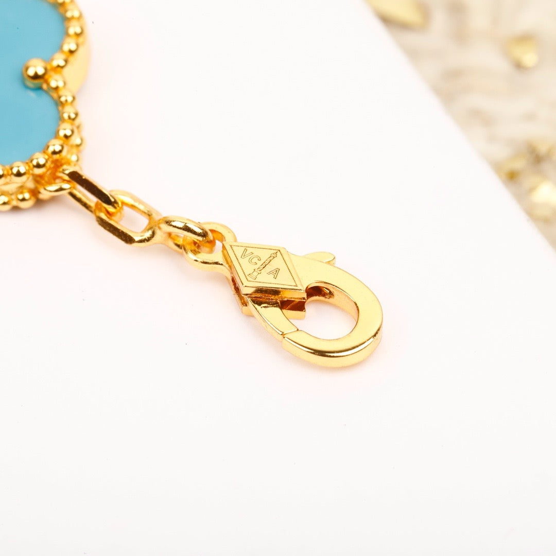 [Rose Jewelrys]CLOVER 5 MOTIF TURQUOISE DIAMOND GOLD BRACELET