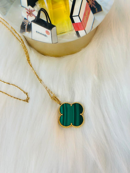 [🌹Rose💎]CLOVER 25MM NECKLACE MALACHITE GOLD