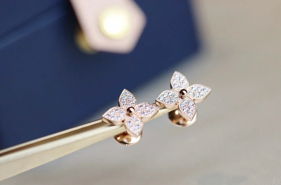 [Rose]STAR BLOSSOM STUD EARRINGS PINK GOLD DIAMONDS