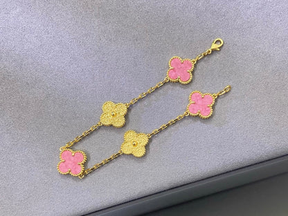 [🌹Rose💎]2025 NEW ROSE PINK INTERLEAVED GOLD 5-FLOWER BRACELET