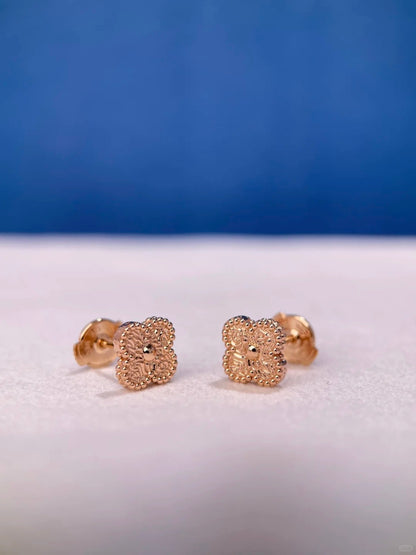 [🌹Rose💎] CLOVER 9.5MM 1 MOTIF ROSE GOLD HOT STAMPING EARRINGS
