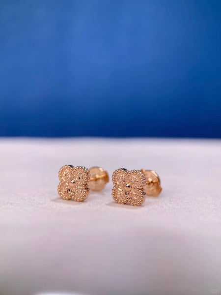 [🌹Rose💎] CLOVER 9.5MM 1 MOTIF ROSE GOLD HOT STAMPING EARRINGS