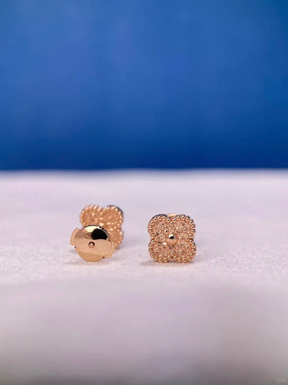 [🌹Rose💎] CLOVER 9.5MM 1 MOTIF ROSE GOLD HOT STAMPING EARRINGS