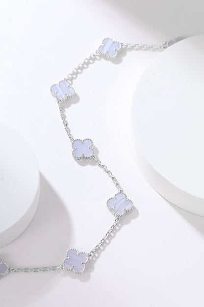 [🌹Rose💎]CLOVER 10 MOTIFS PURPLE CHALCEDONY  NECKLACE SILVER
