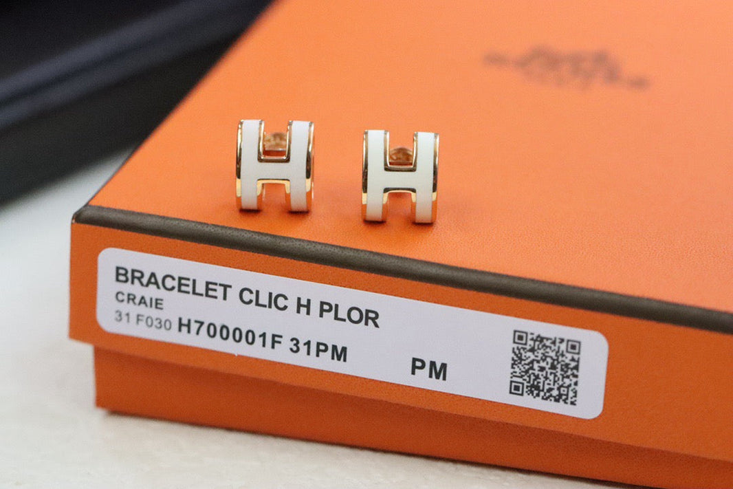 [🌹Rose💎]MINI POP H GOLD EARRINGS WHITE