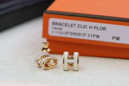 [🌹Rose💎]MINI POP H GOLD EARRINGS WHITE