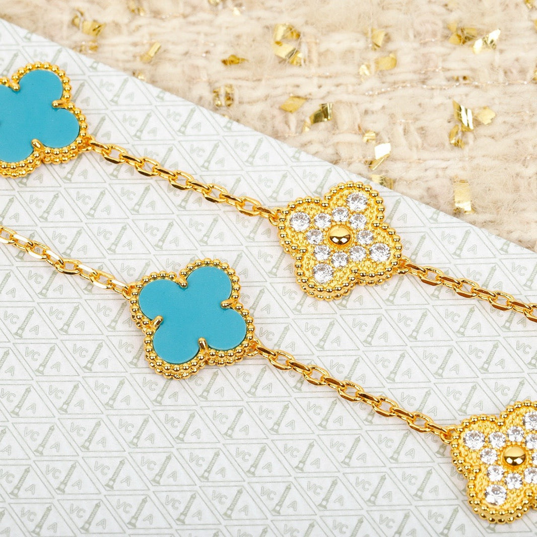 [🌹Rose💎]CLOVER 20 FLOWER SAPPHIRE WITH DIAMONDS NECKLACE