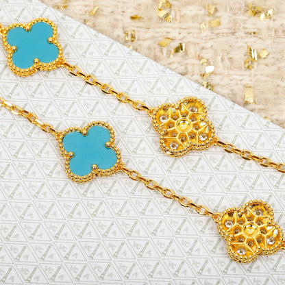 [🌹Rose💎]CLOVER 20 FLOWER SAPPHIRE WITH DIAMONDS NECKLACE