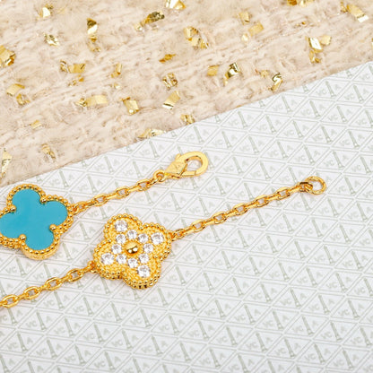 [🌹Rose💎]CLOVER 20 FLOWER SAPPHIRE WITH DIAMONDS NECKLACE