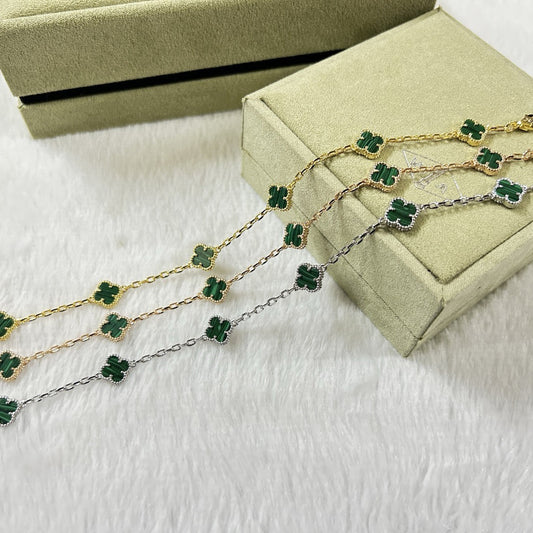 []CLOVER 6 MOTIF MALACHITE BRACELET