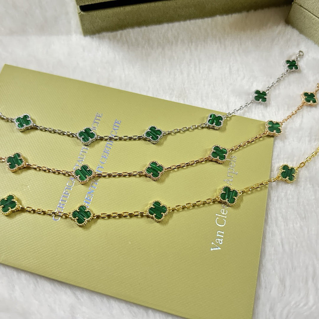[🌹Rose💎]CLOVER 6 MOTIF MALACHITE BRACELET