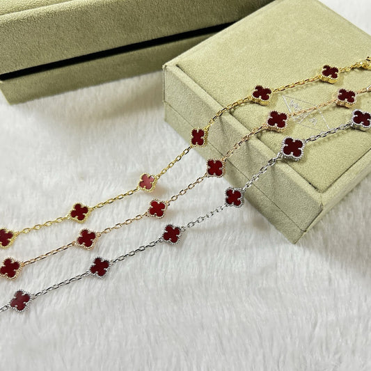 []CLOVER 6 MOTIF RED AGATE BRACELET