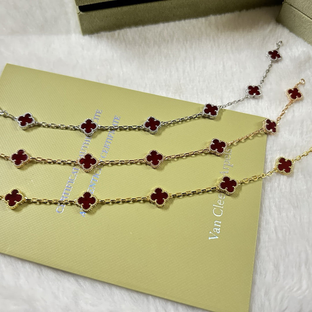 [🌹Rose💎]CLOVER 6 MOTIF RED AGATE BRACELET