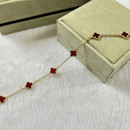[]CLOVER 6 MOTIF RED AGATE BRACELET