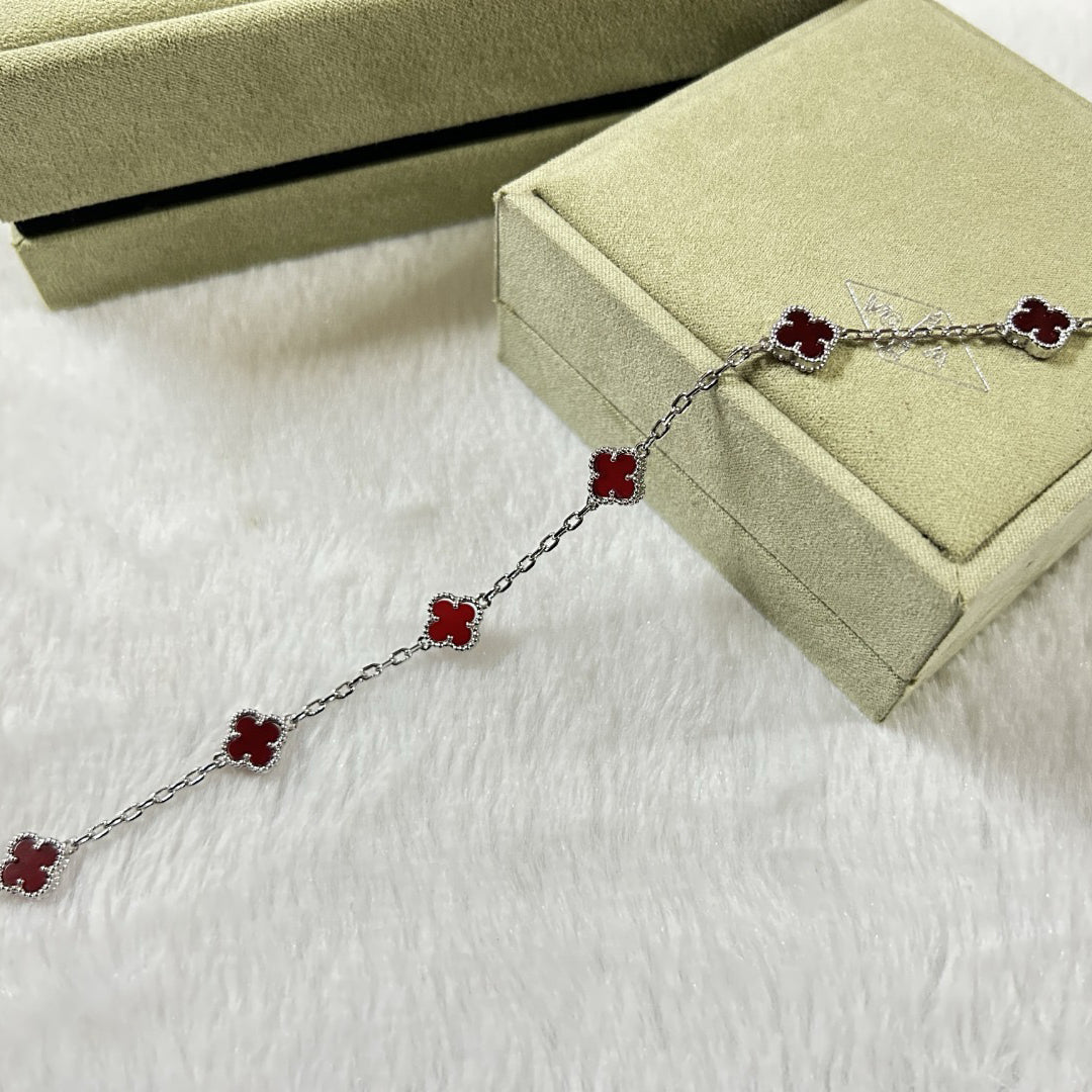 []CLOVER 6 MOTIF RED AGATE BRACELET