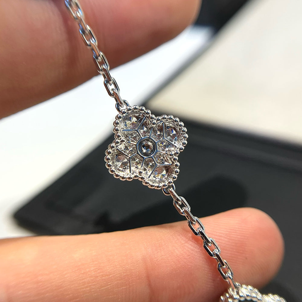[Rose Jewelrys]CLOVER 5 MOTIF ONYXS DIAMOND BRACELET SILVER