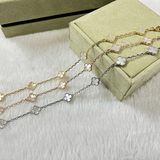 []CLOVER 6 MOTIF WHITE MOP BRACELET