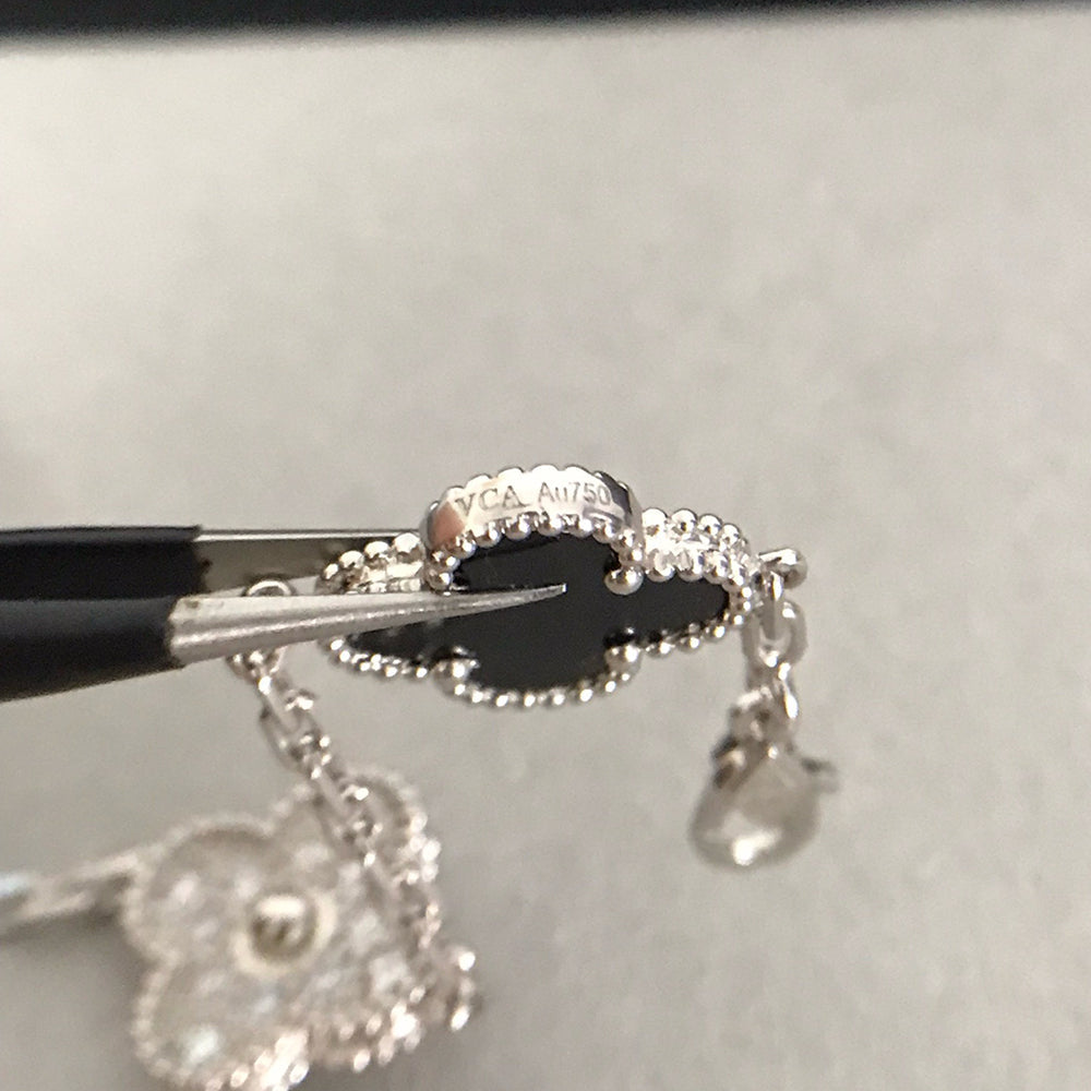 [Rose Jewelrys]CLOVER 5 MOTIF ONYXS DIAMOND BRACELET SILVER