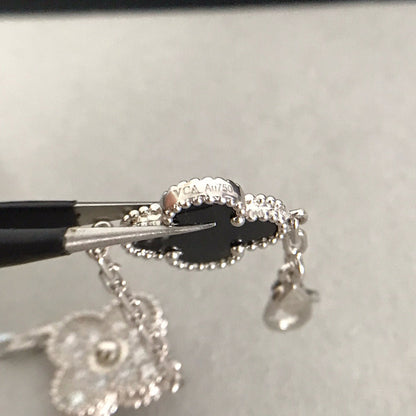[Rose Jewelrys]CLOVER 5 MOTIF ONYXS DIAMOND BRACELET SILVER