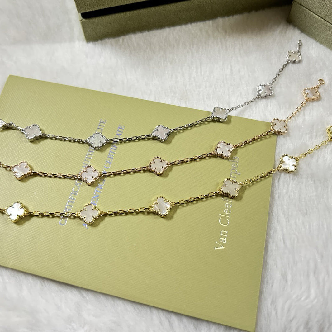 [🌹Rose💎]CLOVER 6 MOTIF WHITE MOP BRACELET