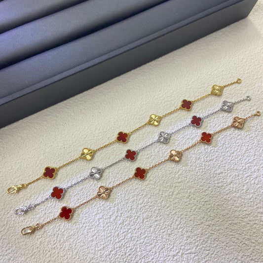 []CLOVER 6 MOTIF RED AGATE LASER BRACELET