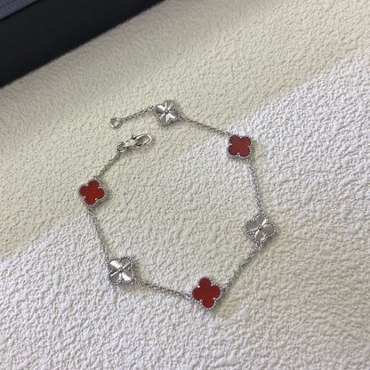 []CLOVER 6 MOTIF RED AGATE LASER BRACELET