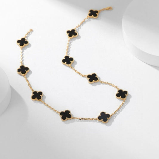 [Rose Jewelrys]CLOVER 10 MOTIFS ONYX NECKLACE