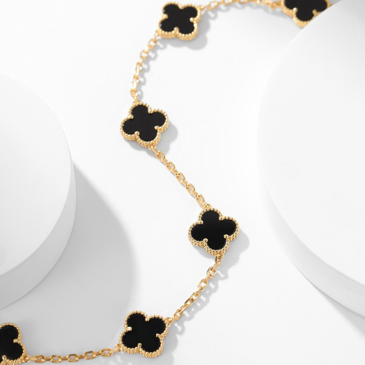 [Rose Jewelrys]CLOVER 10 MOTIFS ONYX NECKLACE