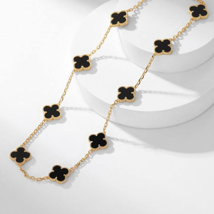 [Rose Jewelrys]CLOVER 10 MOTIFS ONYX NECKLACE