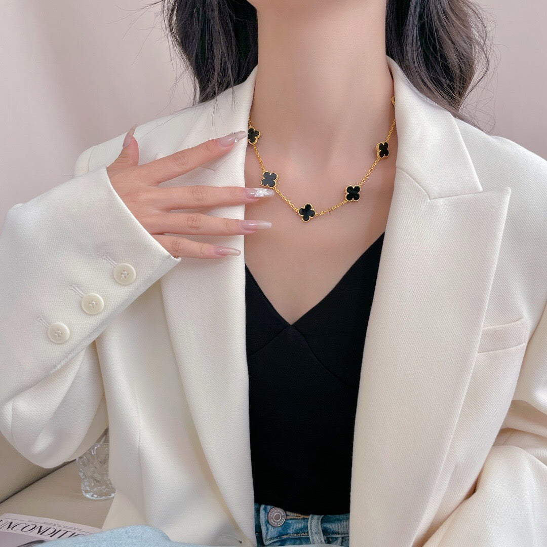 [Rose Jewelrys]CLOVER 10 MOTIFS ONYX NECKLACE