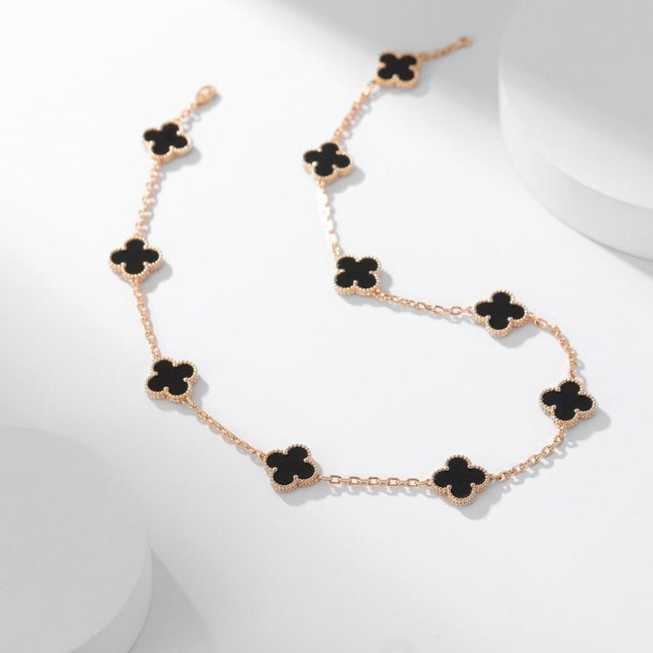 [Rose Jewelrys]CLOVER 10 MOTIFS ONYX NECKLACE