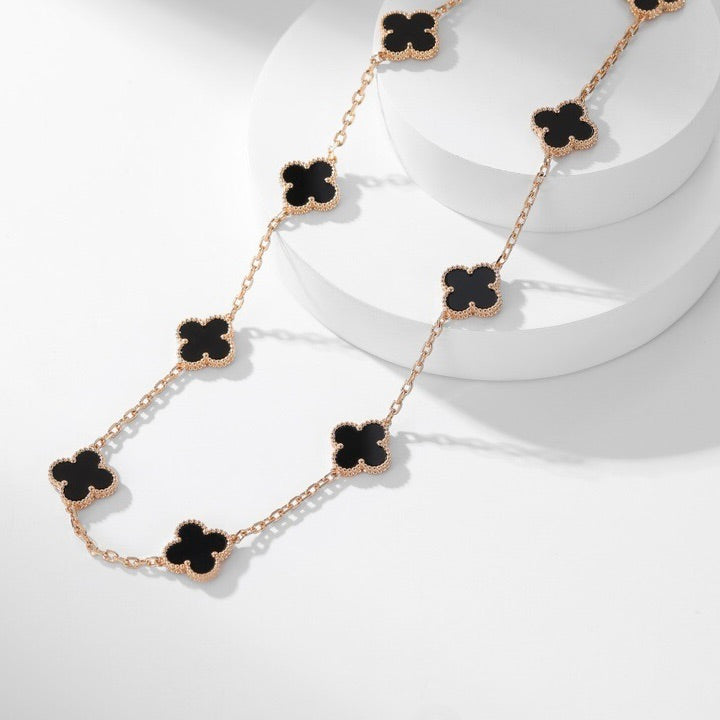 []CLOVER 10 MOTIFS ONYX NECKLACE